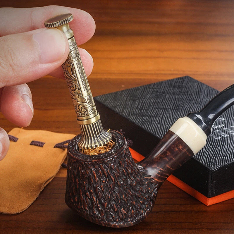 2 in 1 Vintage Brass Tang Grass Pipe Tamper Press Stick Tobacco Cleaner Tool 07FC0E-D4 - KOEEK