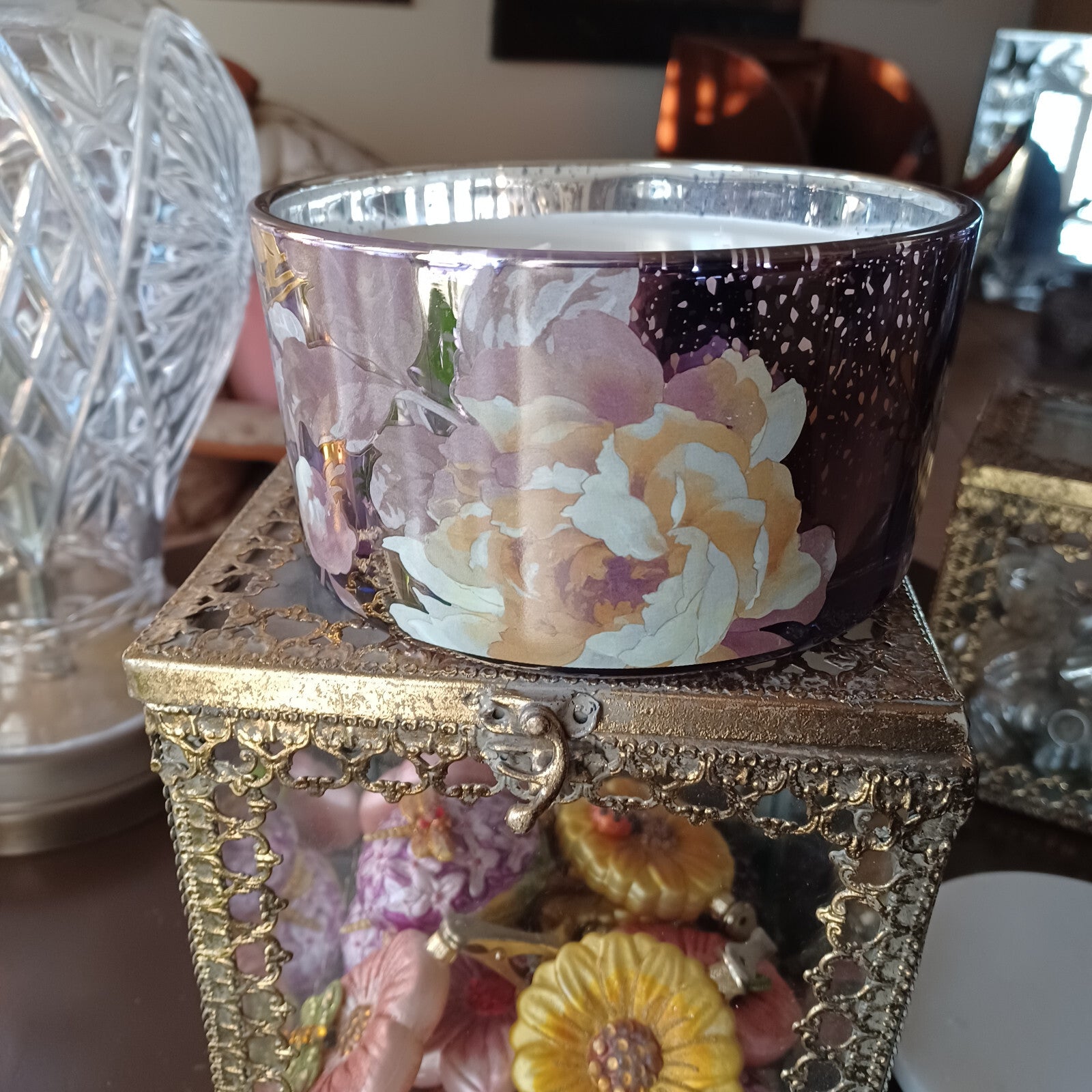 ANTHROPOLOGIE CANDLE ADA FLORAL SUEDED ROSE MERCURY GLASS CANDLE HUGE 23.03 OZ ANTHROPOLOGIE - KOEEK