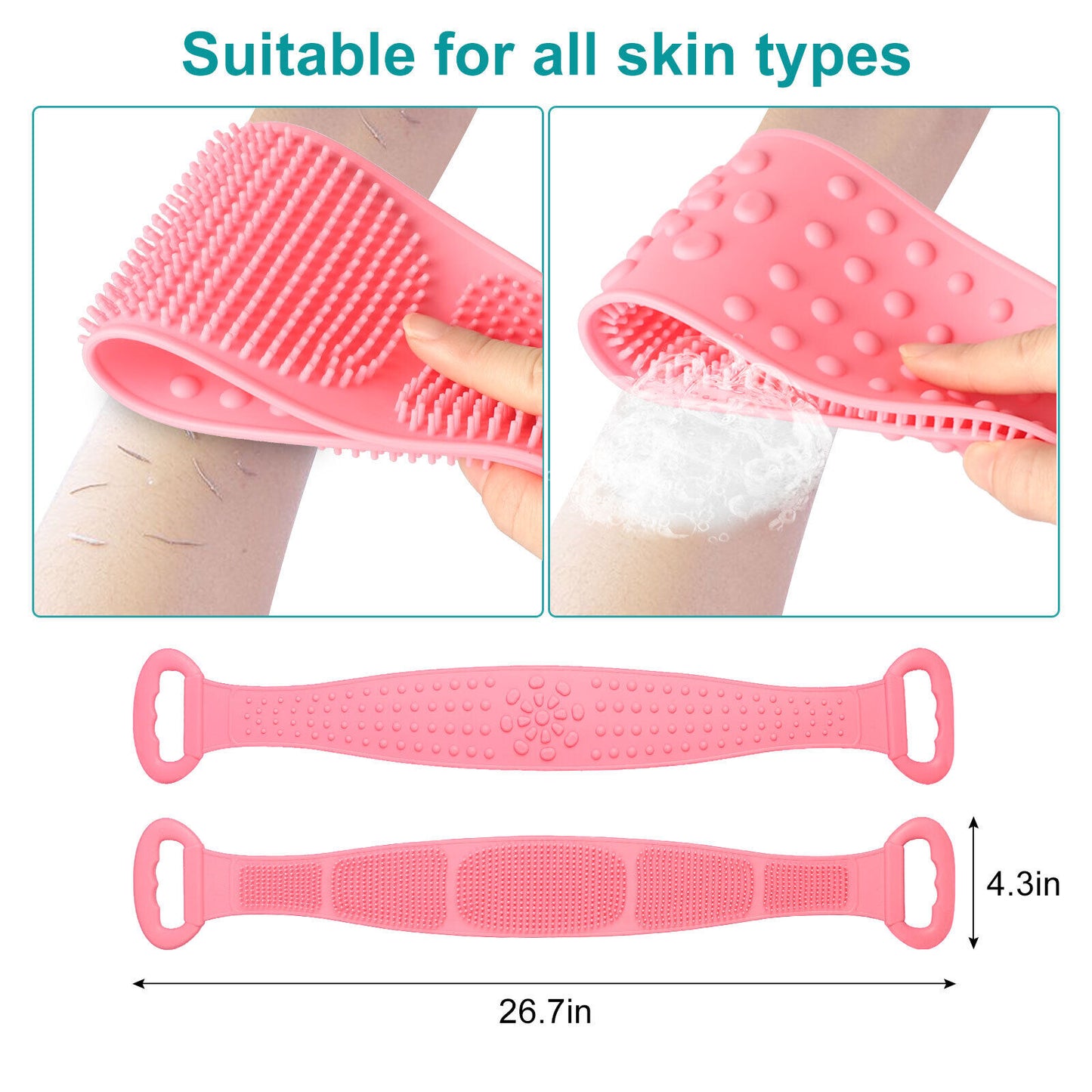 Silicone Bath Towel Rub Brush Pull Back Strip Scrubber Body Shower Exfoliating