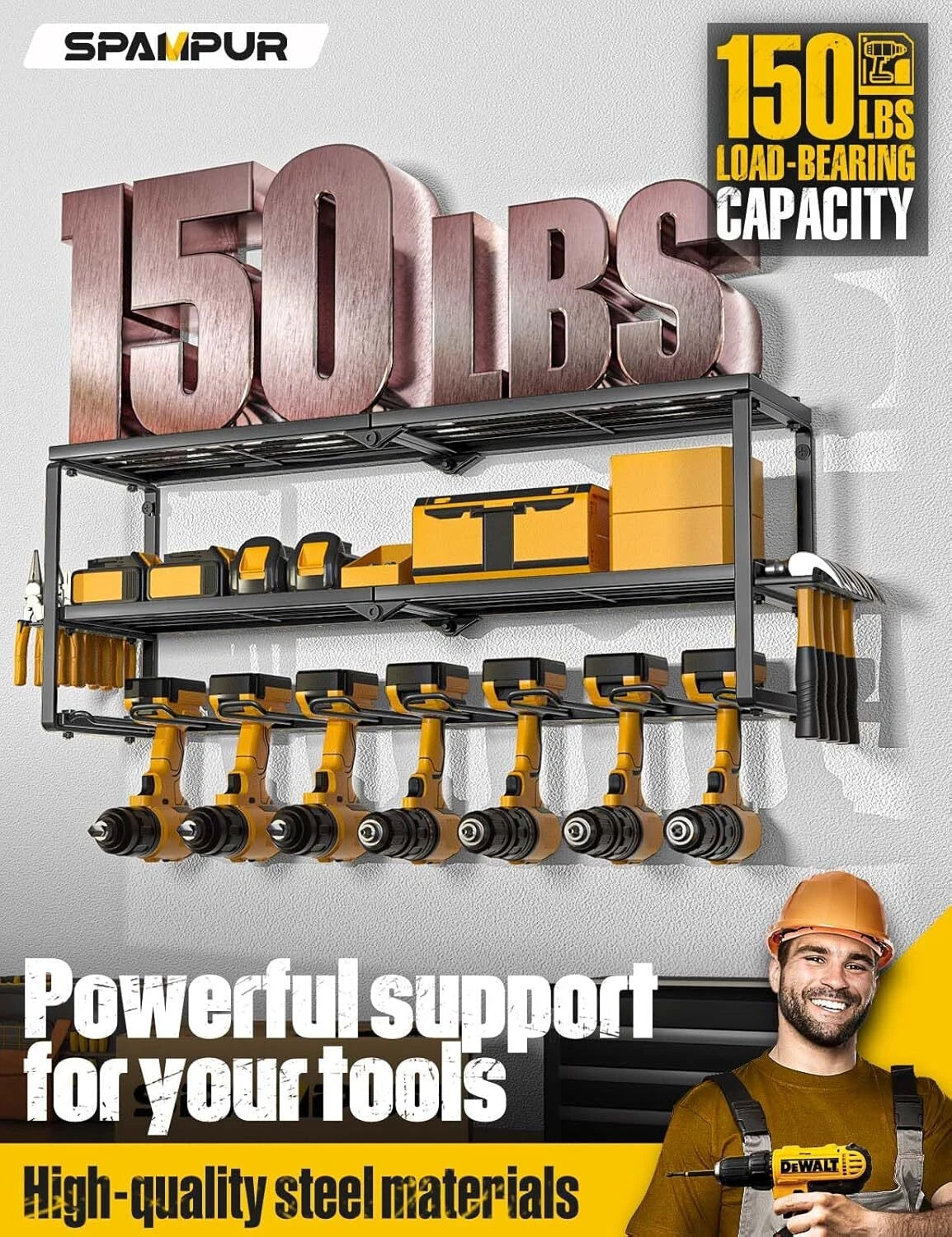 Power tool organizer for tool storage, drill rack with charging station 07FC0E-D4 - KOEEK