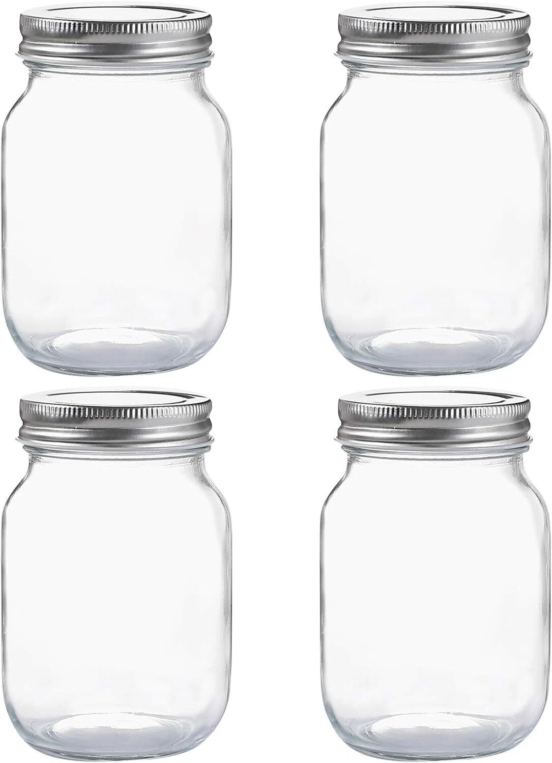 Glass Regular Mouth Mason Jars, 16 oz Clear Glass Jars with Silver Metal Lids 07FC0E-D4 - KOEEK