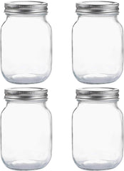 Glass Regular Mouth Mason Jars, 16 oz Clear Glass Jars with Silver Metal Lids 07FC0E-D4 - KOEEK