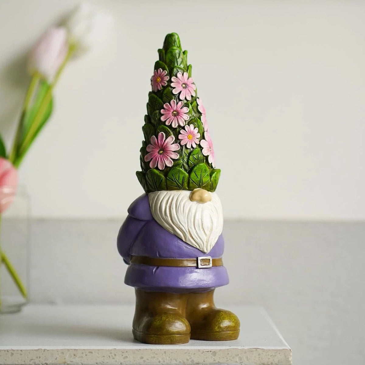 Solar Garden Outdoor Statue Gnome with Succulents and 7 LED Lights 07FC0E-D4 - KOEEK