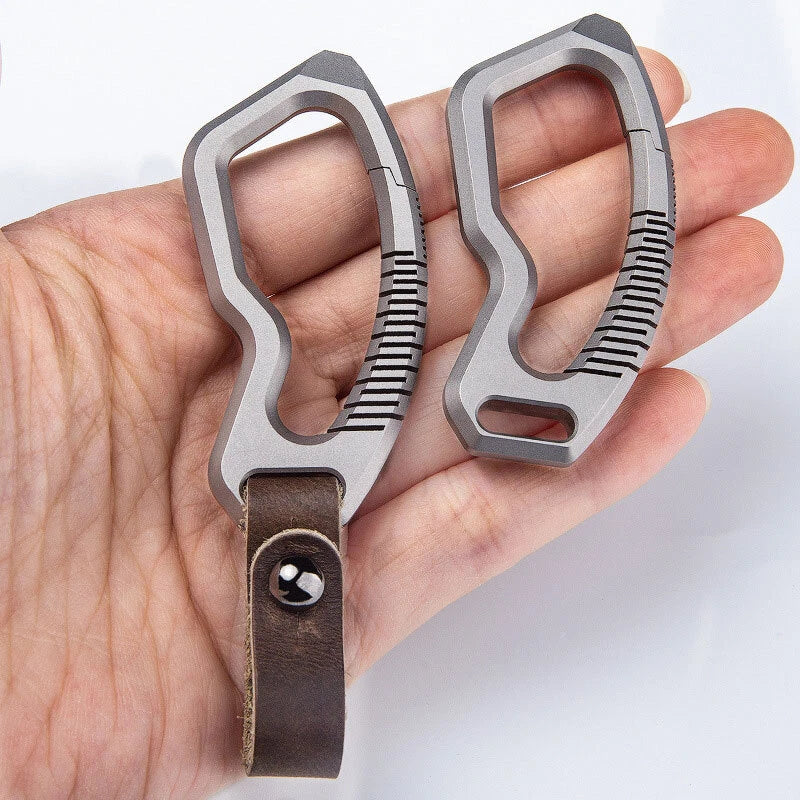 Titanium Alloy + Leather Keychain Carabiner Removable Pendant EDC Crowbar Tool EDC - KOEEK