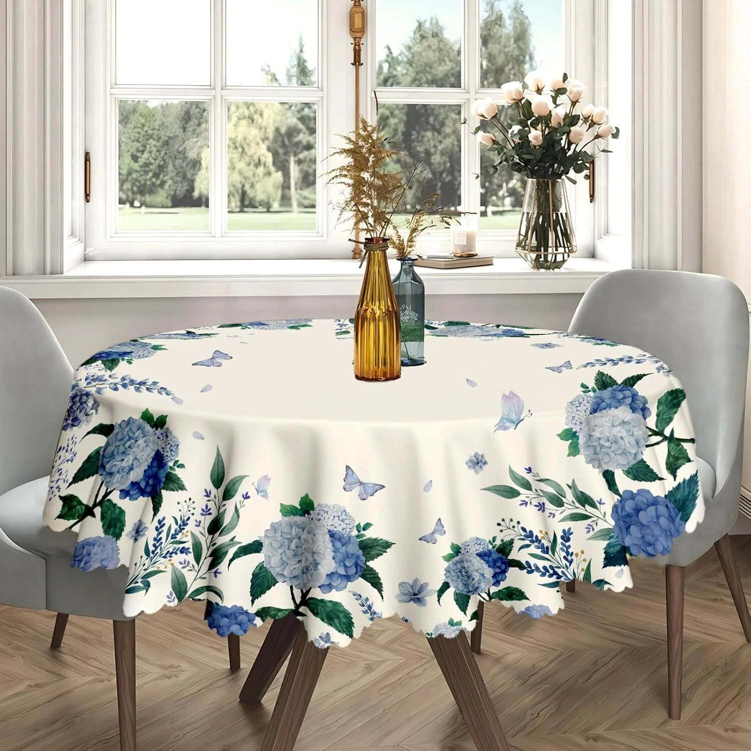 Round Table Cloths 60 in, Floral Tablecloth Waterproof, Wrinkle Free Polyester 07FC0E-D4 - KOEEK