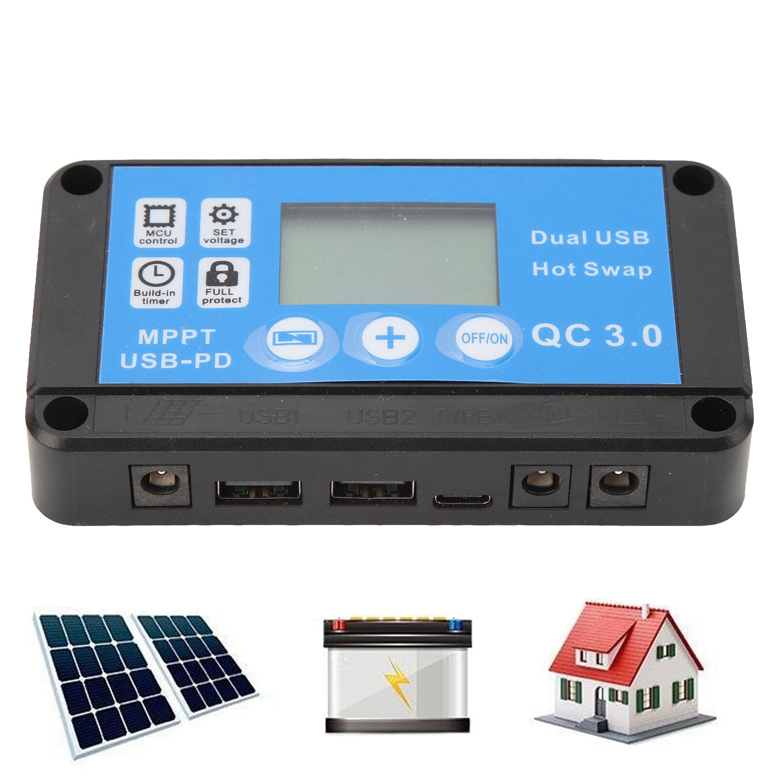 new 12V/24V  LCD Solar Panel Battery Regulator 12V/24V Charge Controller Dual USB koeek - KOEEK