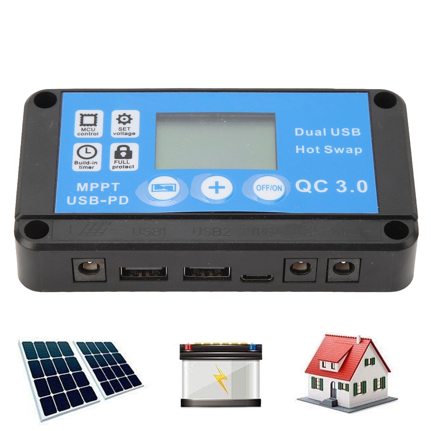 new 12V/24V  LCD Solar Panel Battery Regulator 12V/24V Charge Controller Dual USB koeek - KOEEK