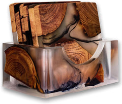 Wooden Coaster Set, Modern Epoxy Coasters with Brackets, Cedar Wood Coasters 07FC0E-D4 - KOEEK