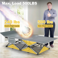 Black folding camp bed with mattress, 800 lb. maximum load capacity 07FC0E-D4 - KOEEK