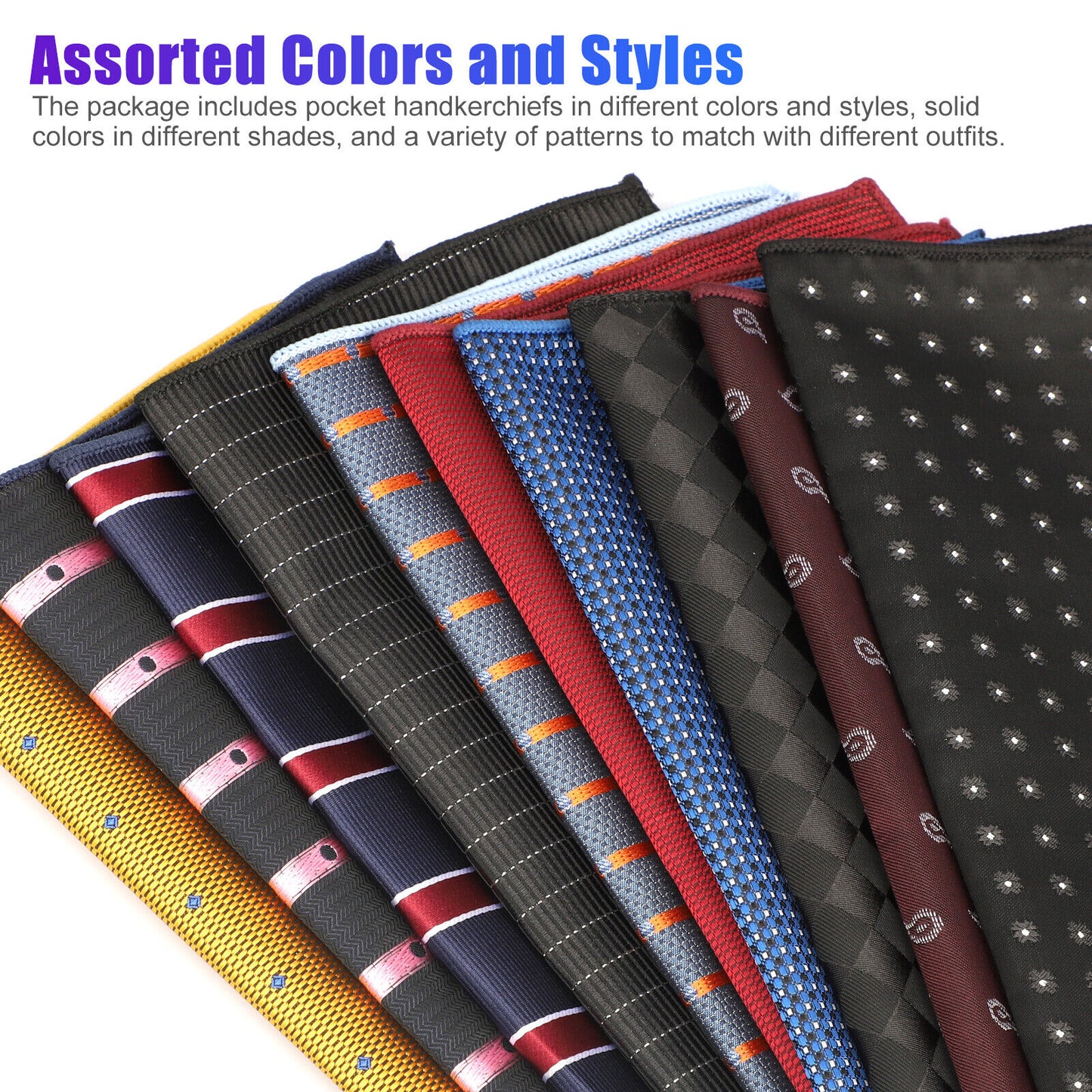 10pcs Men's Pocket Squares Handkerchiefs Soft Assorted Colorful Business Hankies