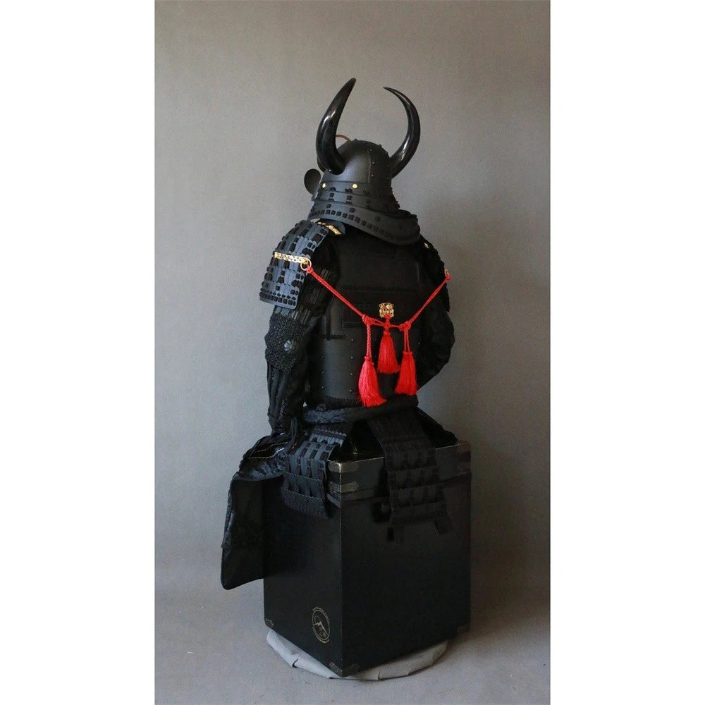Japanese Matte Black Samurai Armor Bull Horn Warring States Full Body Wearable 07FC0E-D4 - KOEEK