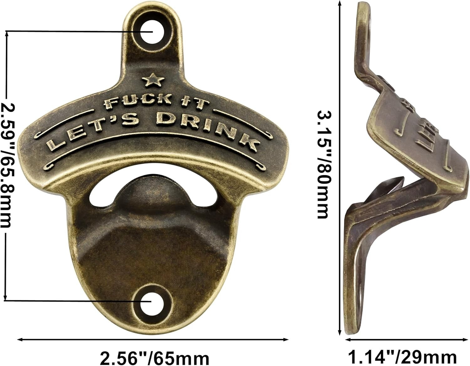 new Funny Bottle Opener Wall Mounted Stainless Vintage Screw in Antique Bronze