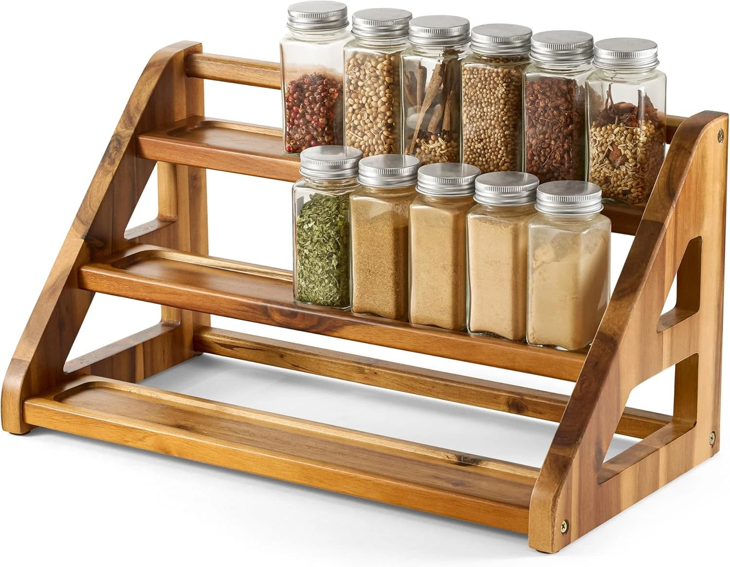 Acacia Wood Spice Rack for Countertop - Wooden Tray Holds 24 Jars Spice Racks 07FC0E-D4 - KOEEK