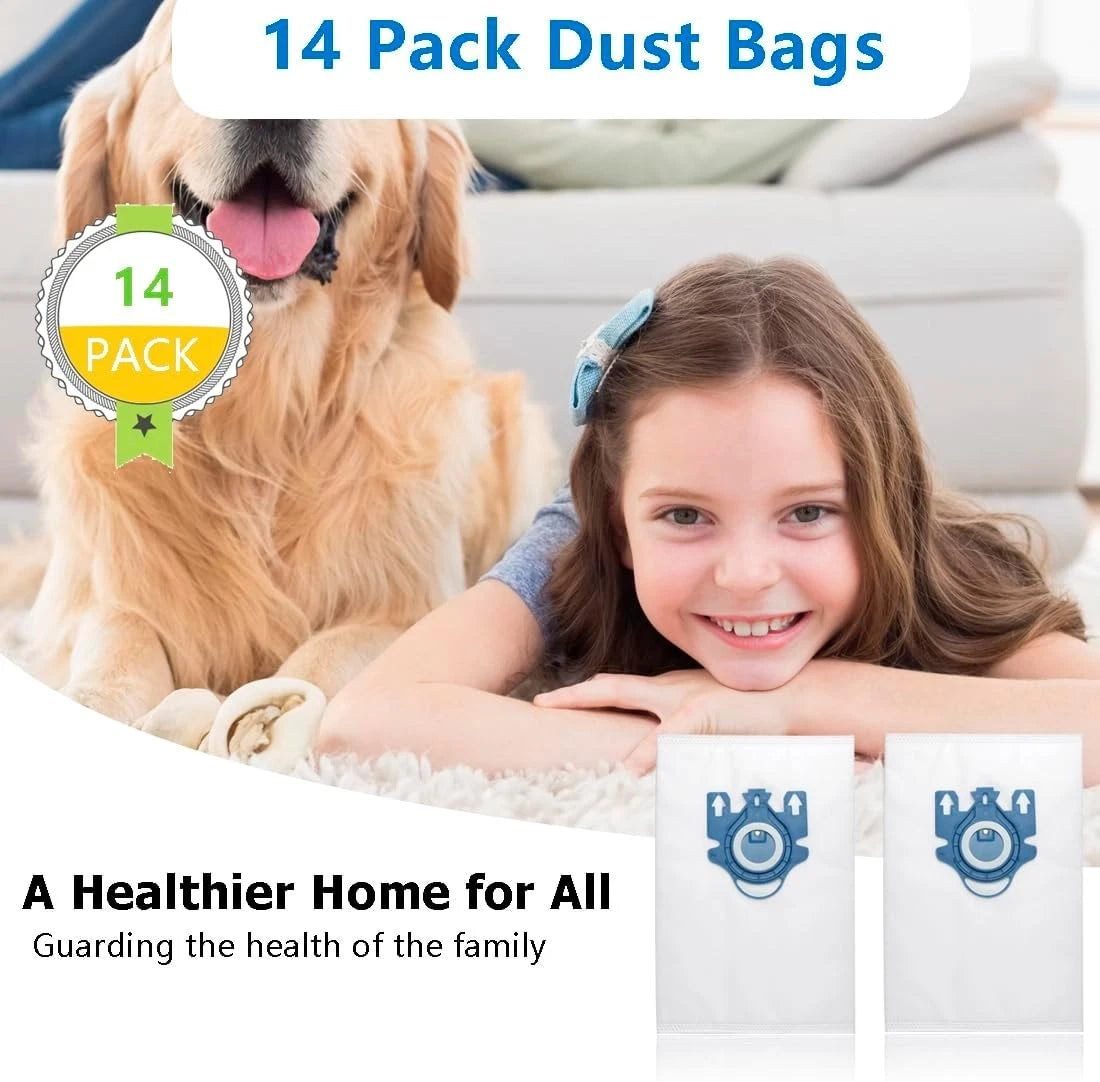 14 Pack 3D Airclean GN Vacuum Bags Compatible with Miele Classic C1, Complete 07FC0E-D4 - KOEEK