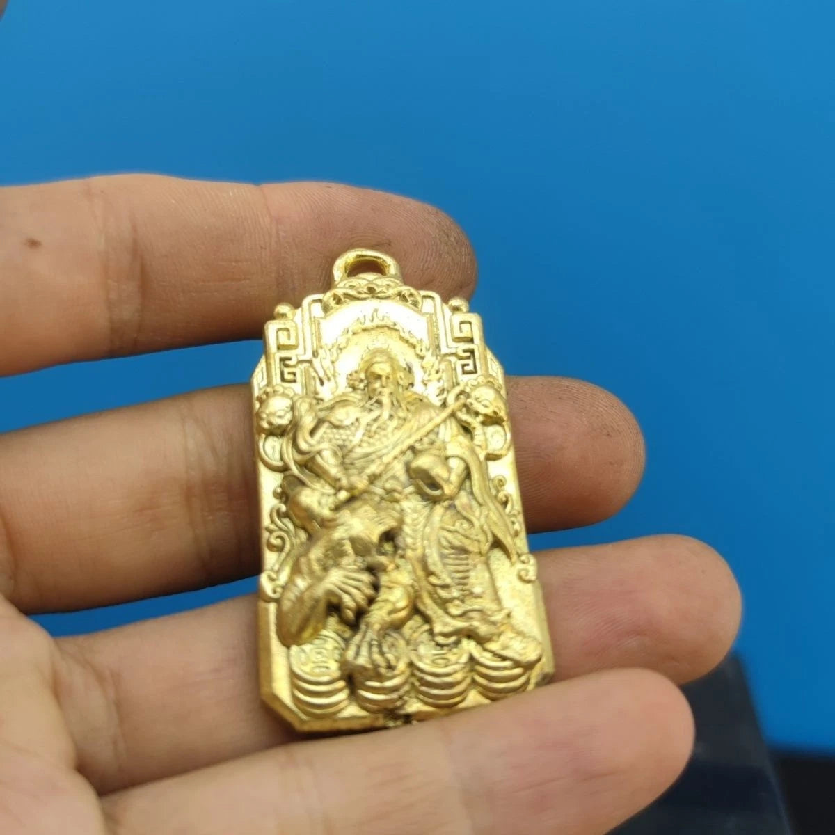 Brass Taoist Zhao Gongming Wealth God Pendant Tag Talisman Keychain Charm 07FC0E-D4 - KOEEK