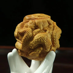 Boxwood Zodiac Carved Ball Handheld Ornament Wooden Craft Gift Decor 1 Pair 07FC0E-D4 - KOEEK