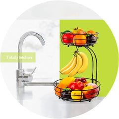 Iron 2-Tier Countertop Fruit Vegetables Basket Bowl Storage With Banana Hanger 07FC0E-D4 - KOEEK