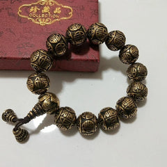 21mm Brass Vintage Fu Character Bracelet Men’s Hand Bead 07FC0E-D4 - KOEEK
