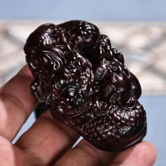 Ebony Wood Zodiac Dragon Carving Handheld Ornament Collectible Decor 07FC0E-D4 - KOEEK