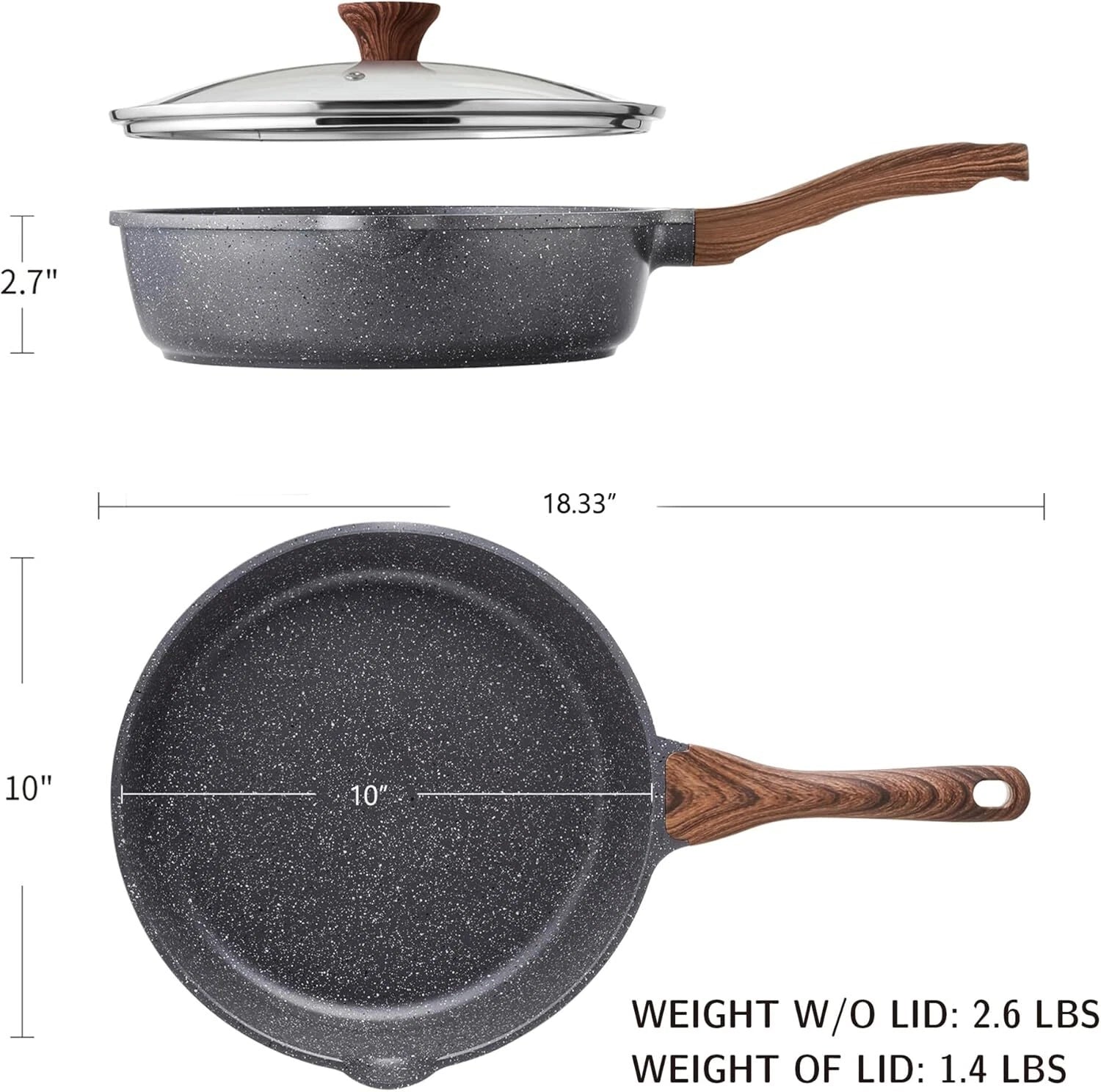 Nonstick Skillet,Deep Frying Pan10‘’,Saute Pan with Lid,Healthy Cooking Pan 07FC0E-D4 - KOEEK