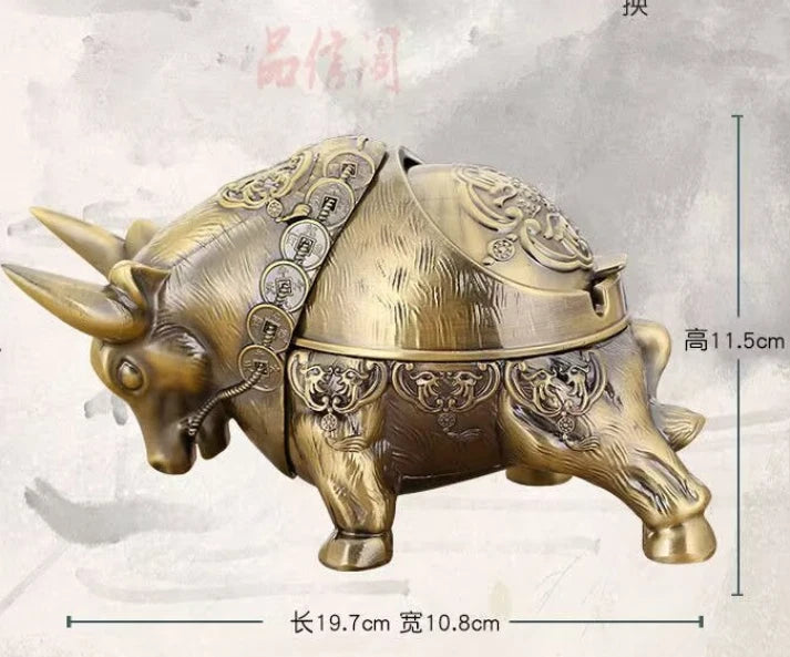 Vintage Bull Ashtray with Lid Cigar Cigarettes Metal Ashtray Windproof Ash Tray 07FC0E-D4 - KOEEK