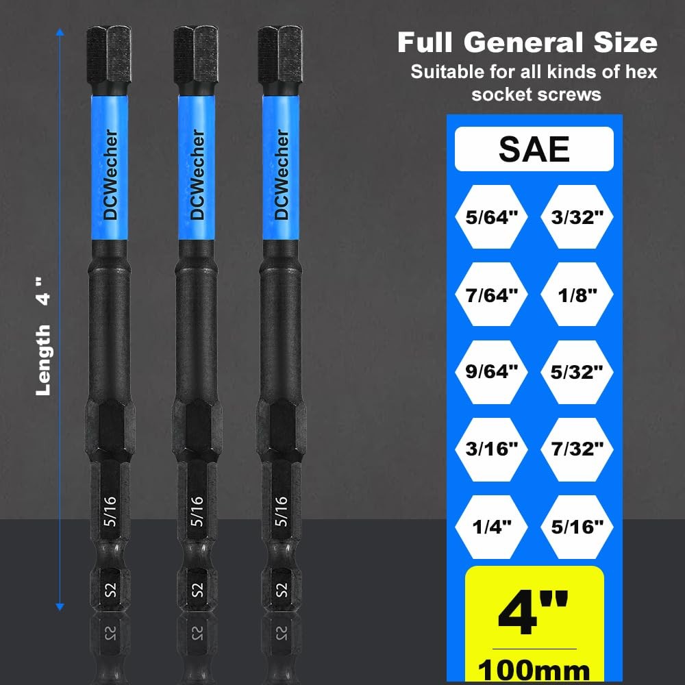 new 10-Piece Impact Allen Key Drill Bit Set - Hex Bits 4 inch 10 Pieces (SAE) 07FC0E-D4 - KOEEK