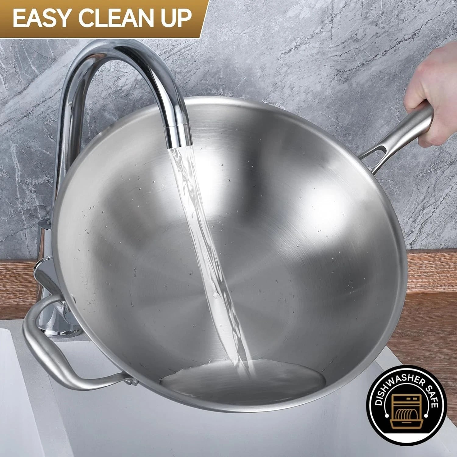 13''Stainless Steel Wok Pan with Lid, Stir-Frying Pan,Induction Cooking Pan 07FC0E-D4 - KOEEK