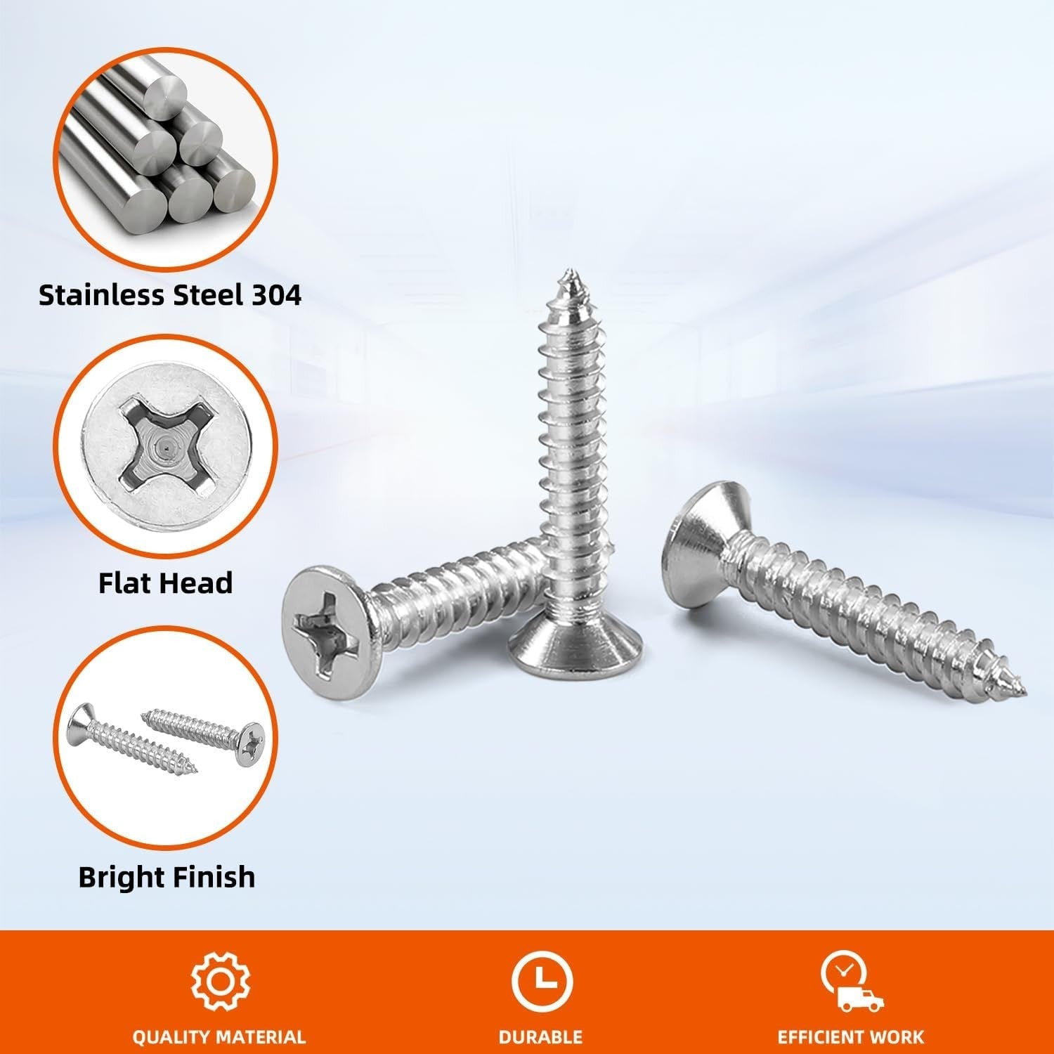 new x 2-1/2" Flat Head Sheet Metal Screws Wood x 2-1/2", Silver 07FC0E-D4 - KOEEK