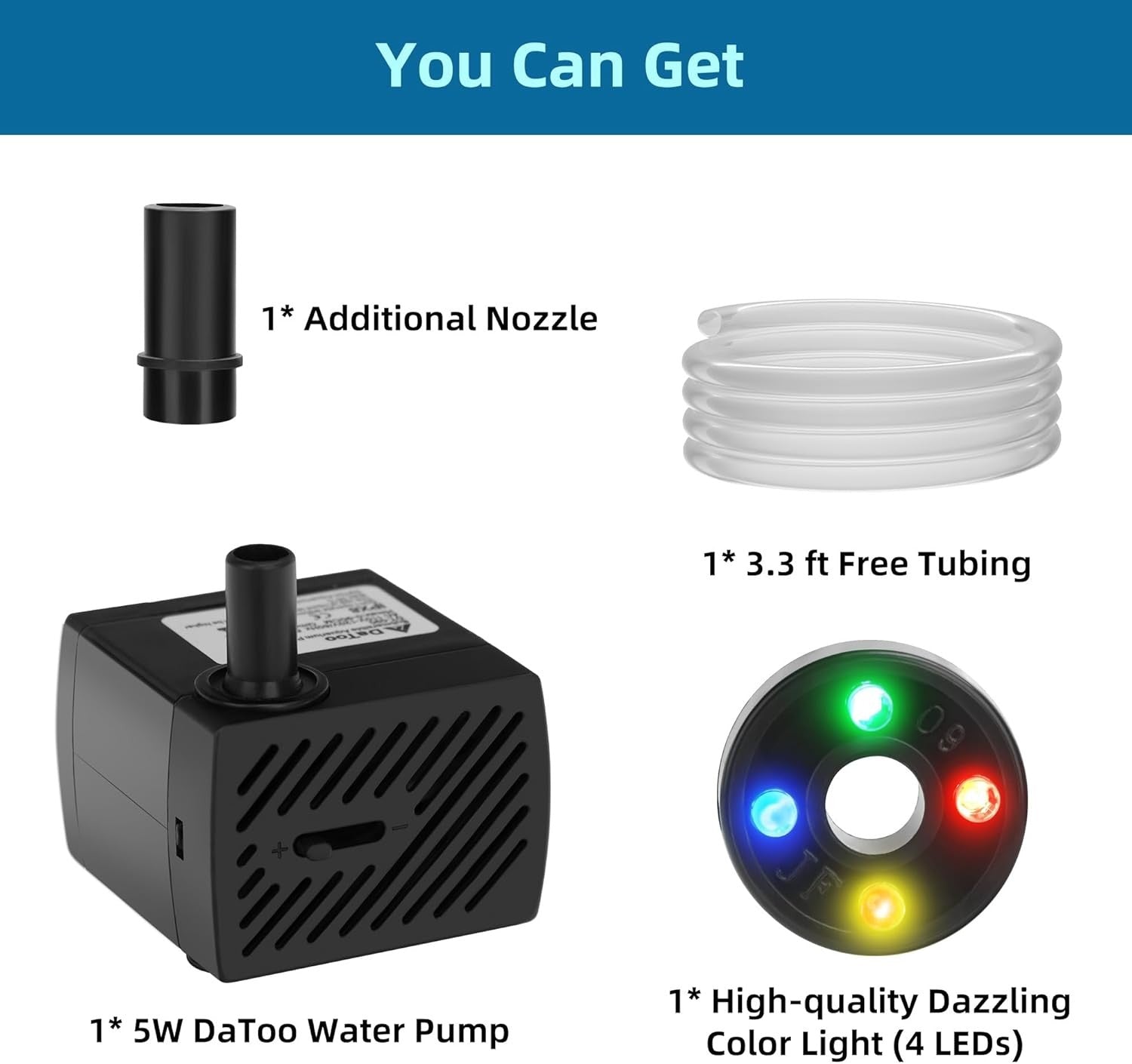 new Mini Submersible Fountain Water Pump With LED Light 95GPH 5W(4 LED), Black