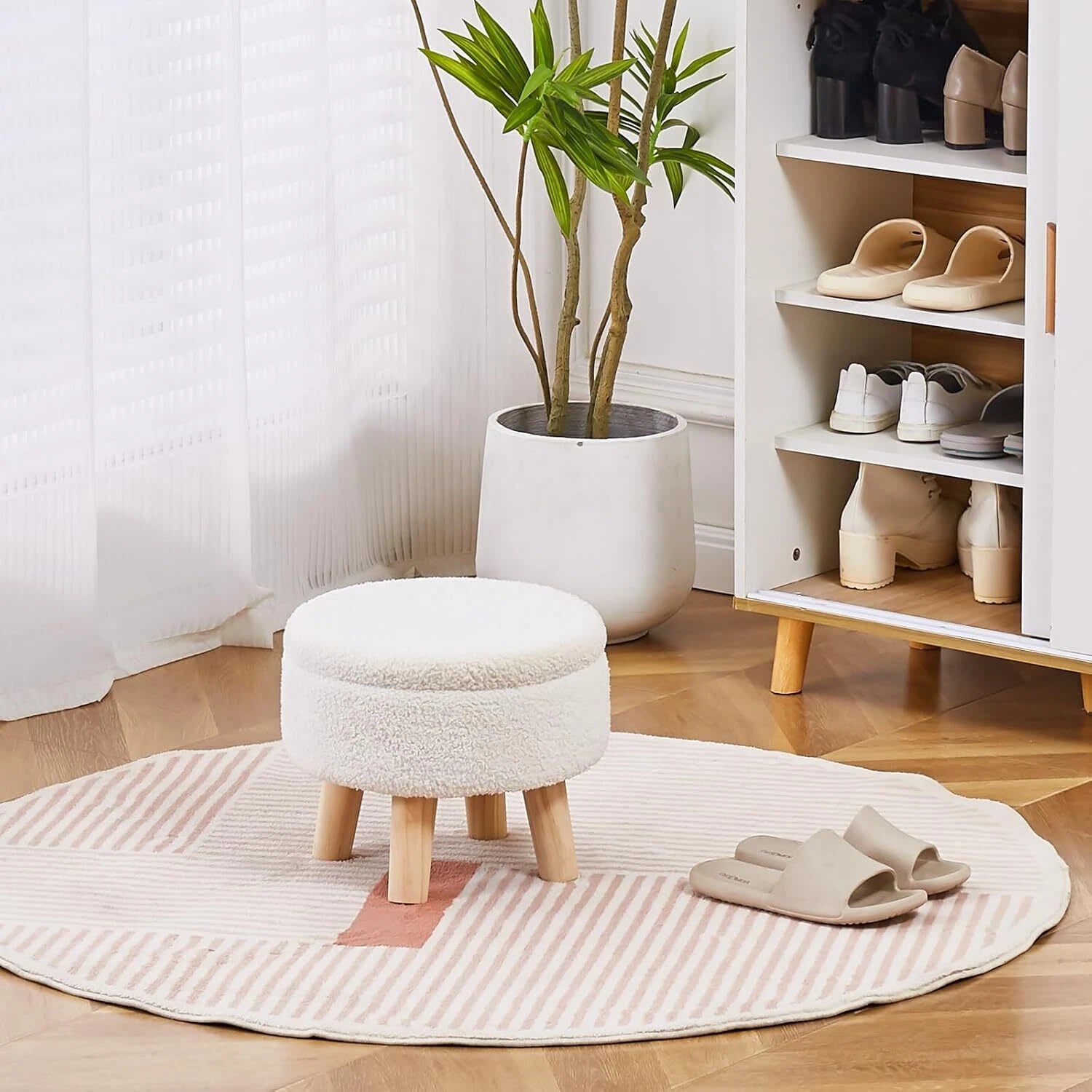 Storage Ottoman with Modern Round Footrest with Soft Upholstered Seat Cushion, 07FC0E-D4 - KOEEK