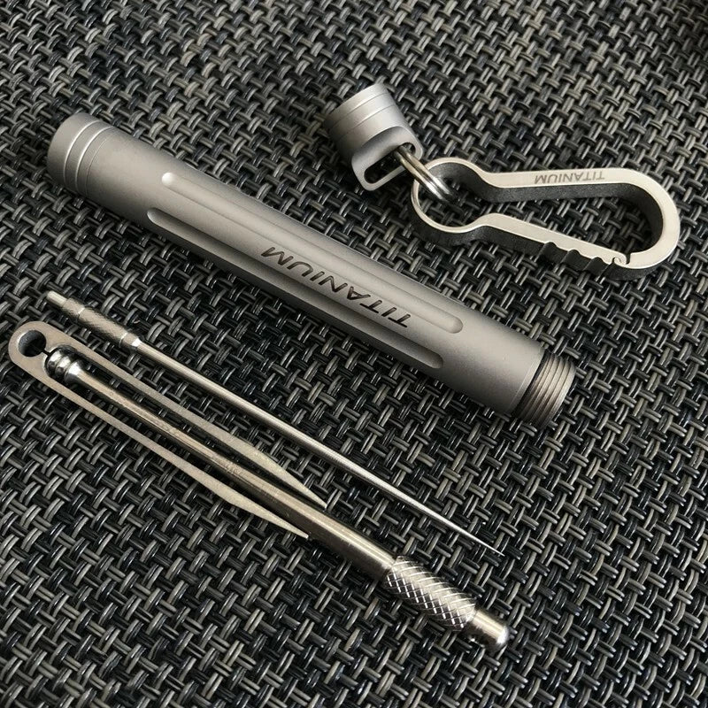 EDC Outdoor Key Titanium TC4 Multi Tools Set Holder Toothpick Tweezers Earpick EDC - KOEEK