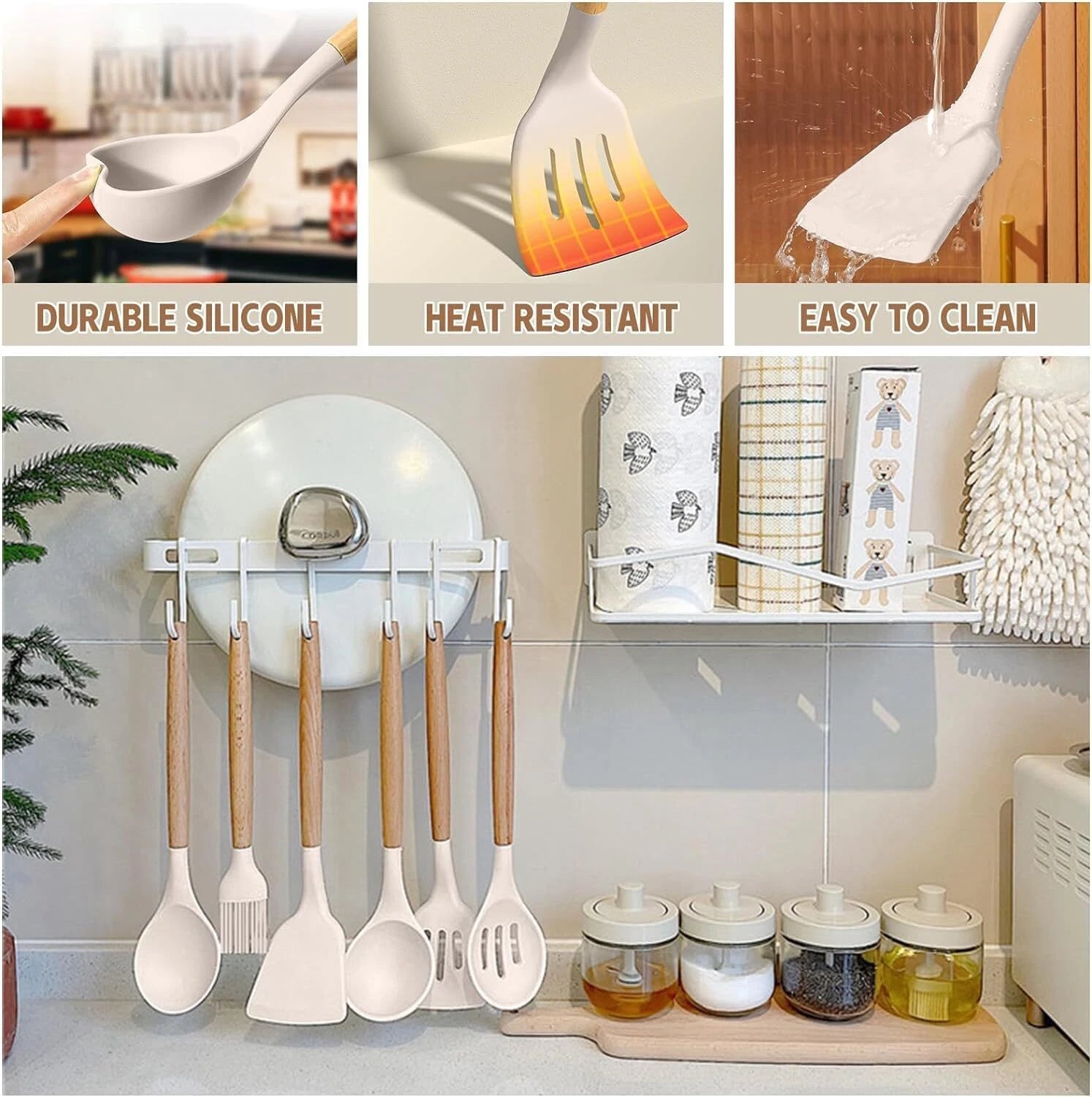 Kitchen Cooking Utensils Set, 33 pcs Non-Stick Silicone Cooking Kitchen Utensils 07FC0E-D4 - KOEEK