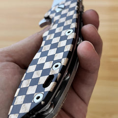 1 PC Wooden inlaid checkerboard pattern Handle Scale for Rick Hinderer XM18 3.5” 07FC0E-D4 - KOEEK