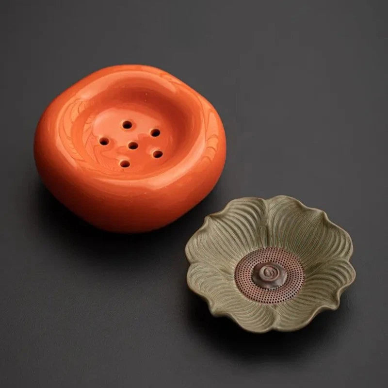 10cm Ceramic Persimmon Ruyi Tea Filter Chinese Retro Kung Fu Tea Set Accessories 07FC0E-D4 - KOEEK