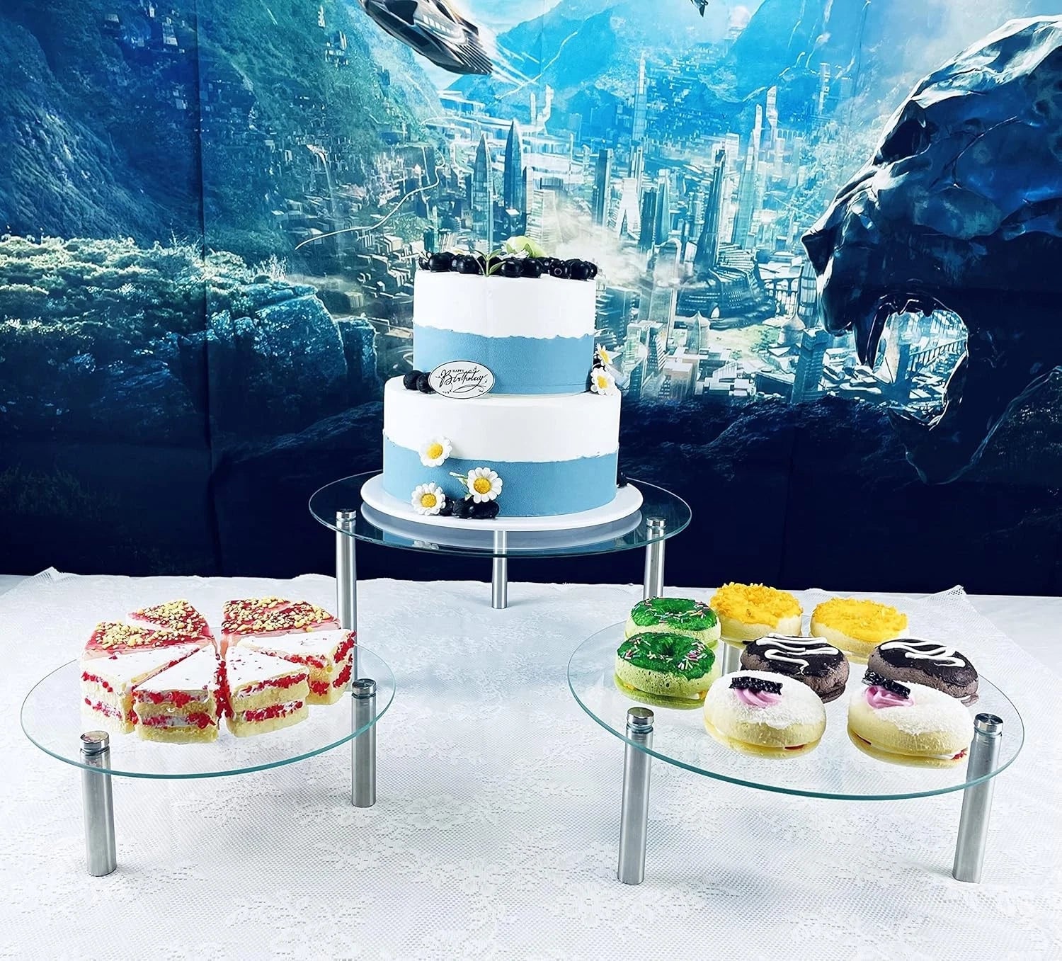 3Pcs Round Tempered Glass Cake Stands Set 8''10''13''Cupcake Display Stand Plate 07FC0E-D4 - KOEEK