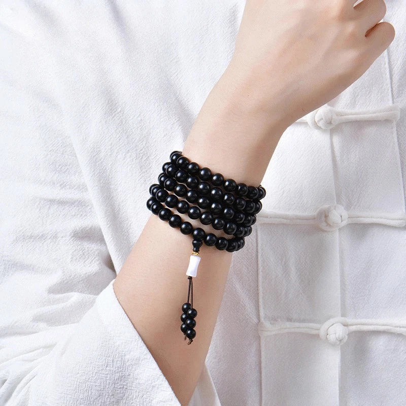 6mm Chinese Retro Ebony Prayer Beads Bracelet Handmade Hand String Decoration 07FC0E-D4 - KOEEK