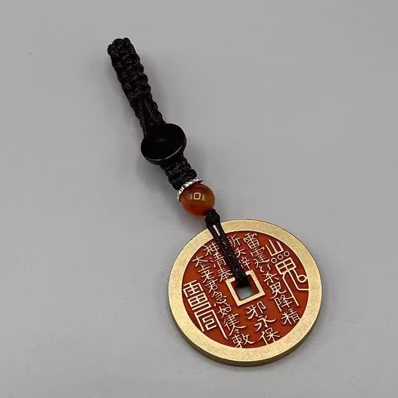 Longhu Mountain Cinnabar Key Chain Brass Eight Trigram Pendant Amulet Key Chain 07FC0E-D4 - KOEEK