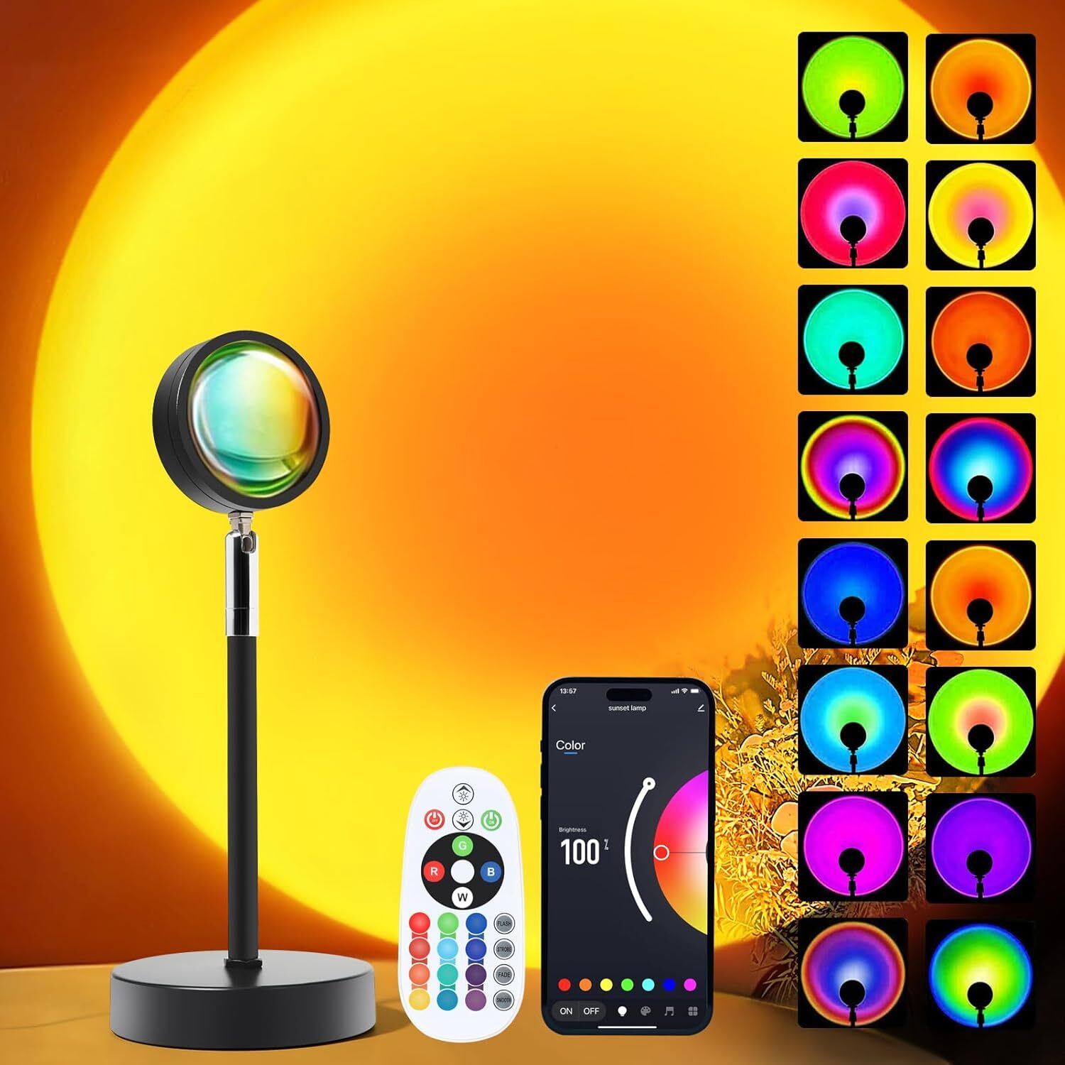 new Sunset LED Lamp Projector, 21 Colors Changing App & Remote Control Mood... 07FC0E-D4 - KOEEK