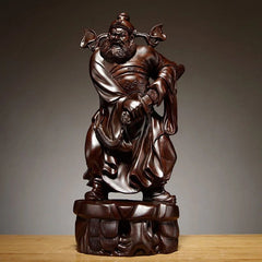 Ebony Wood Zhong Kui Figurine 15cm Hand Carved Wooden Home Office Decor Gift 07FC0E-D4 - KOEEK
