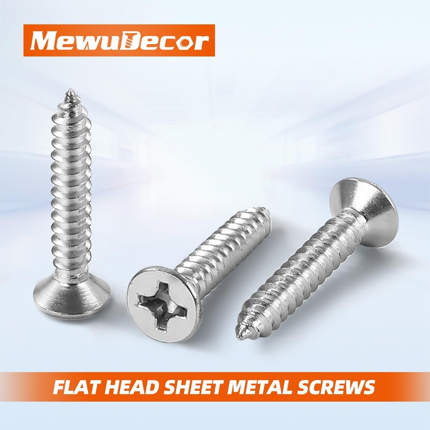 new x 2-1/2" Flat Head Sheet Metal Screws Wood x 2-1/2", Silver 07FC0E-D4 - KOEEK