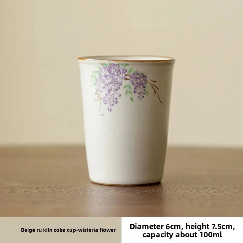 100ml Ceramic Ru Kiln Handpainted Cup Master Cup Tea Tasting Cup Kungfu Teaware 07FC0E-D4 - KOEEK