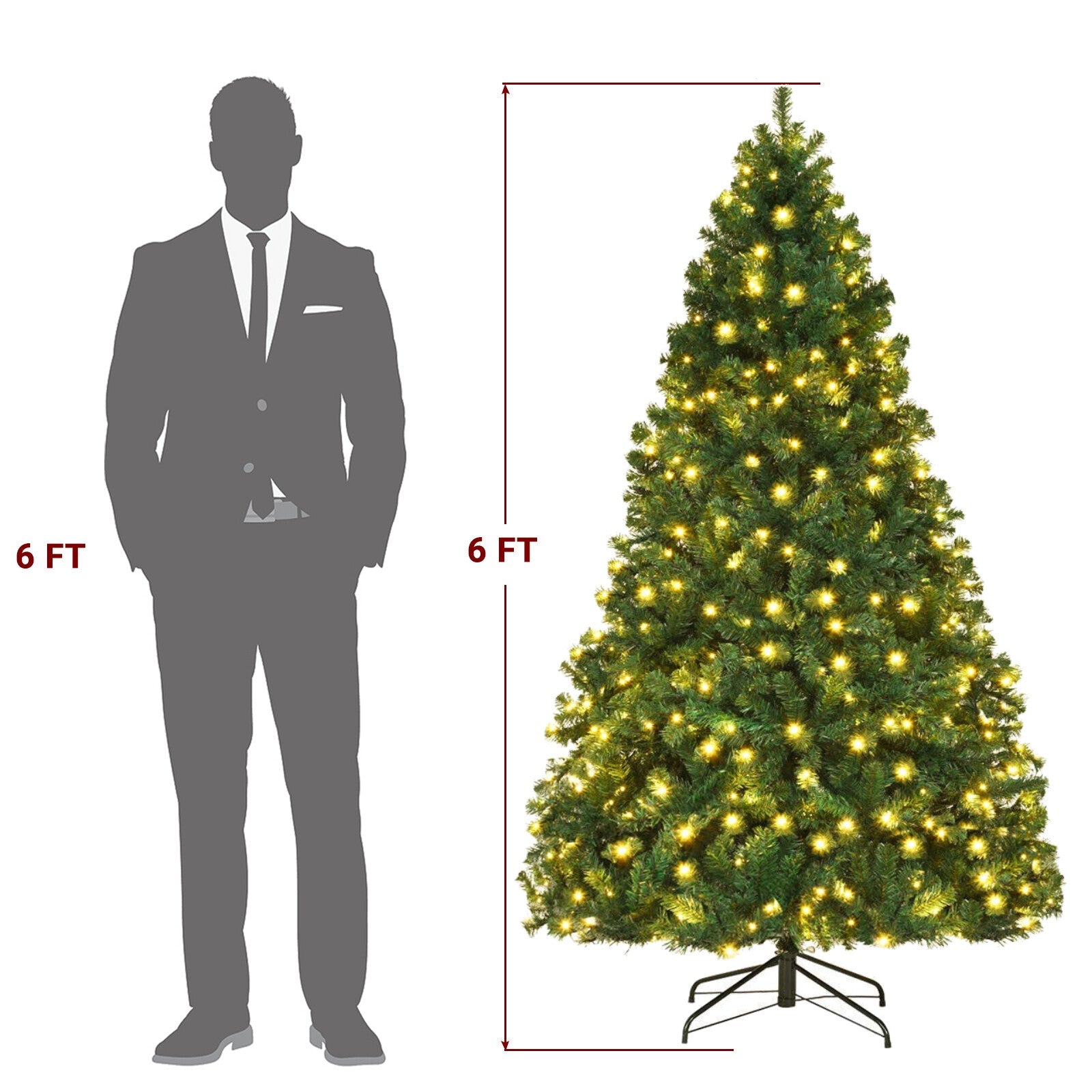 6FT Christmas Tree Artificial Tree Holiday Decor With LED Lights & Metal Stand 07FC0E-D4 - KOEEK