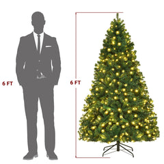 6FT Christmas Tree Artificial Tree Holiday Decor With LED Lights & Metal Stand 07FC0E-D4 - KOEEK