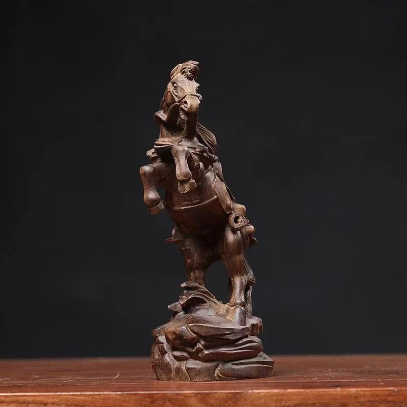 14cm Vietnamese Agarwood Carved Figurine Feng Shui Success Wealth Sculpture 07FC0E-D4 - KOEEK
