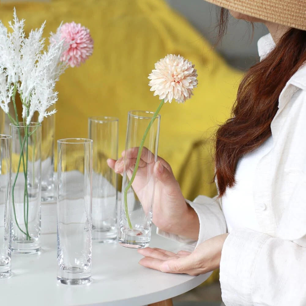 Glass Cylindrical Bud Vases for Centerpieces, Set of 12 Clear Small Vases 07FC0E-D4 - KOEEK