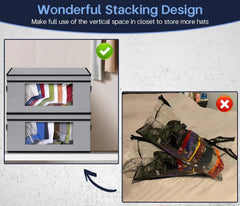 Stackable baseball cap storage box,2 wardrobe hat storage boxes,can hold 30 hats 07FC0E-D4 - KOEEK