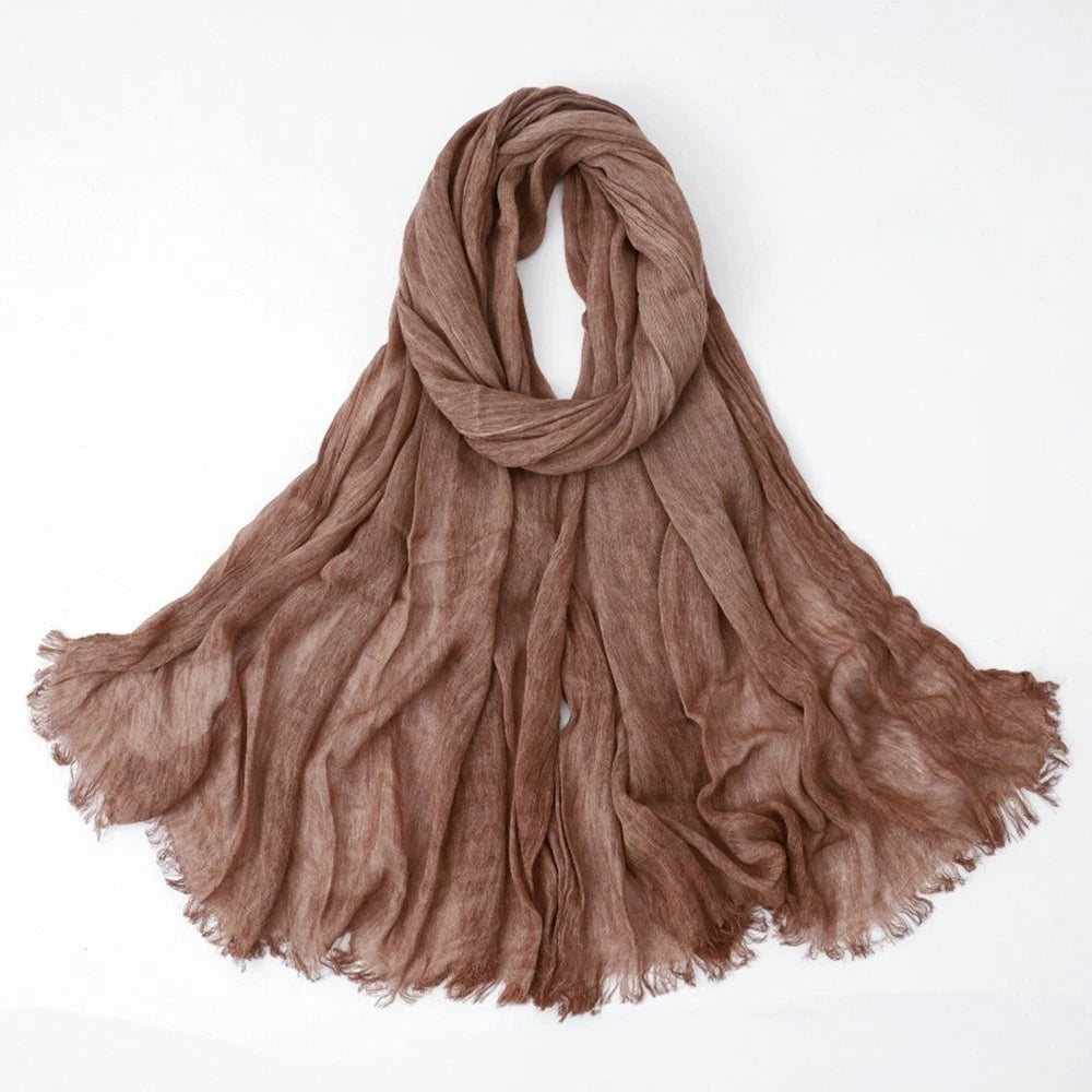 Solid Color Cotton-linen Scarves Women Head Scarves Crinkled Shawls Headscarves 07FC0E-D4 - KOEEK