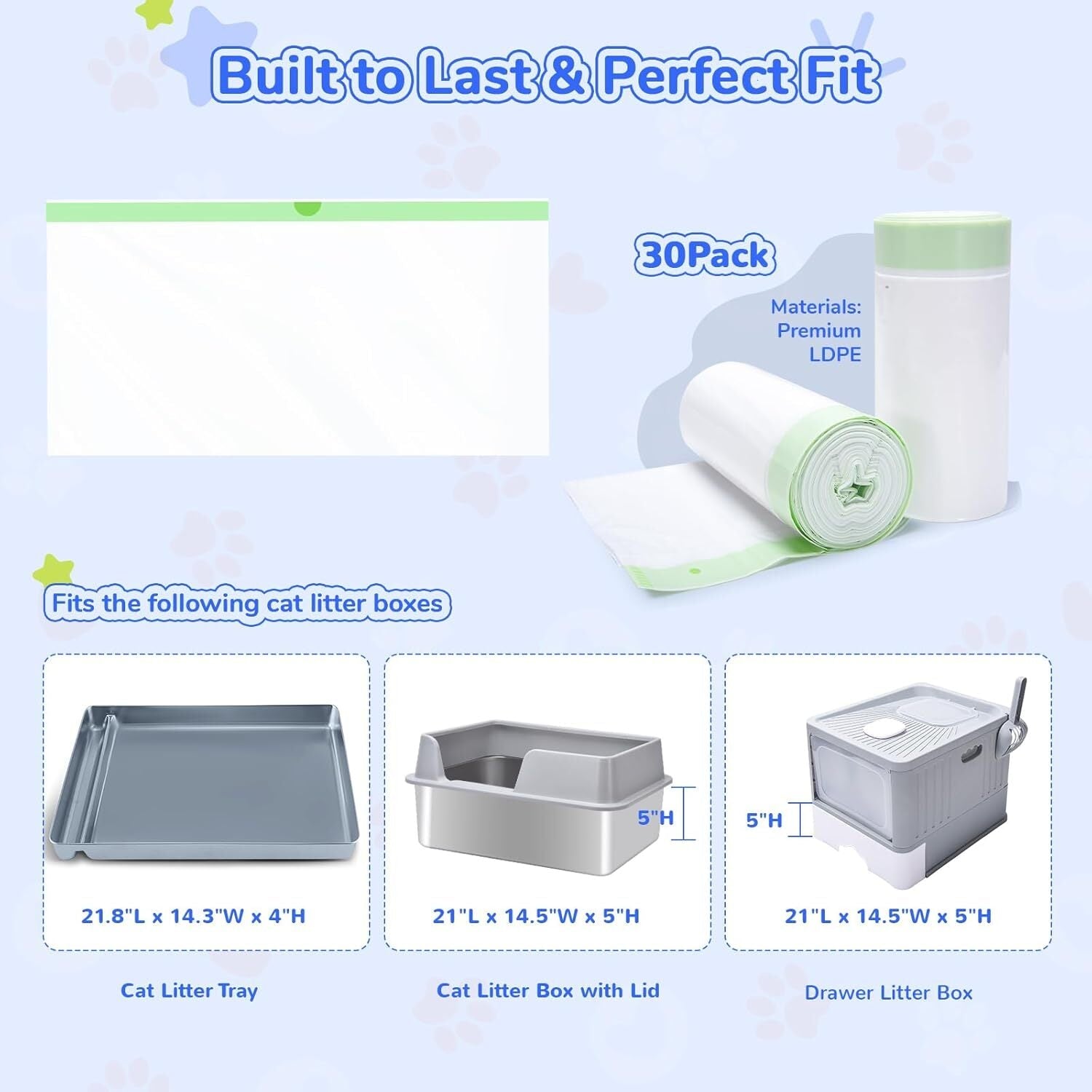 new Litter Box Liners Compatible with Pet Scoop 30 Count (Pack of 1), Green
