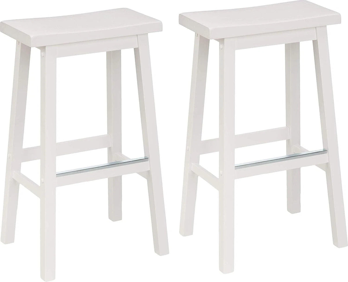 Solid Wood Saddle Seat Kitchen Island Counter Bar Stools White - Set of 2 07FC0E-D4 - KOEEK