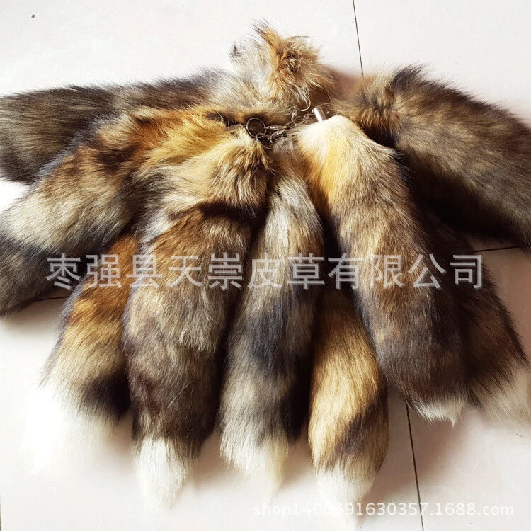 42CM Large Fox Tail Real Fox Fur Tail Keychain Fur Tassel Handbag 16.5" Gift 07FC0E-D4 - KOEEK